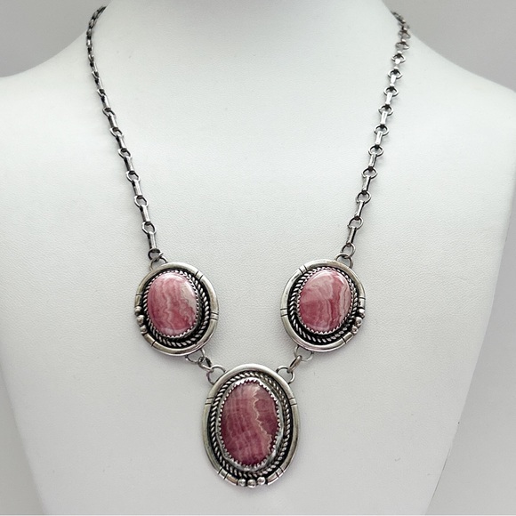 Vintage Les Hill Navajo Signed Rhodochrosite Sterling...